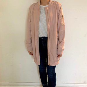 NWOT Pink Long Bomber Jacket L